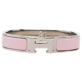 Hermès Clic H Armband PM schmal, rosa Emaille Pink