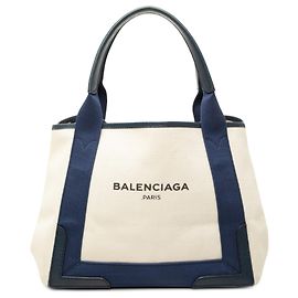 Balenciaga White Canvas Navy Cabas Tote S White Cream