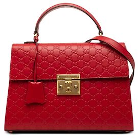 Gucci Red Guccissima Padlock Top Handle Bag Red