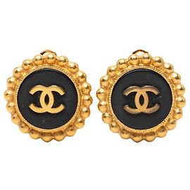 Boucles d'oreilles clips rondes émaillées Chanel Gold CC plaquées or Autre