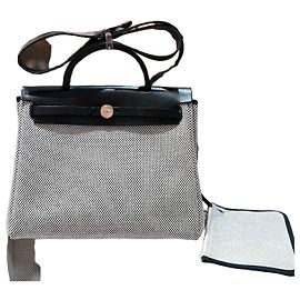 Hermès Hermes Herbag canvas leather Nero Bianco