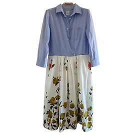 Autre Marque Sara Roka Baumwollkleid floral bestickt Weiß Rot Blau Mehrfarben Gelb