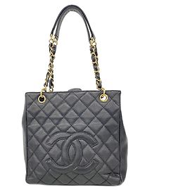 Saco Tote Chanel em pele de vitela granulada preta Preto