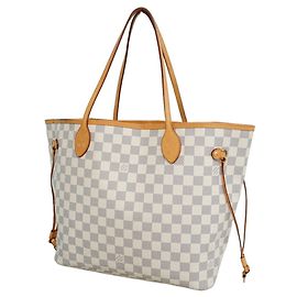 Borsa Tote Louis Vuitton Damier Azur Neverfull MM Bianco