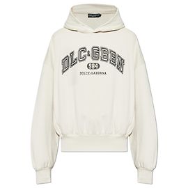 Sudadera con capucha Dolce & Gabbana crema de algodón con logo Blanco Crudo