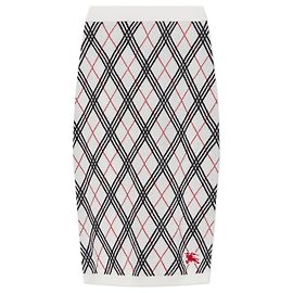 Burberry Bleistiftrock aus weißer Baumwolle mit Karomuster Weiß