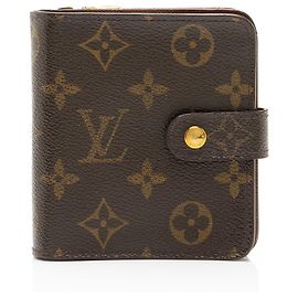 Cartera compacta con cremallera Louis Vuitton Vintage Monogram Canvas Castaño