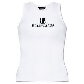 Top sem mangas Balenciaga Logo Branco em malha canelada Branco