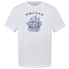 Alexander McQueen T-Shirt mit Segelschiff Print weiß Baumwolle Weiß