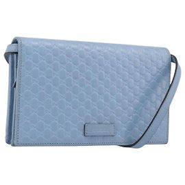 GUCCI Micro GG Canvas Guccissima Shoulder Wallet Leather Blue 466507 Altro