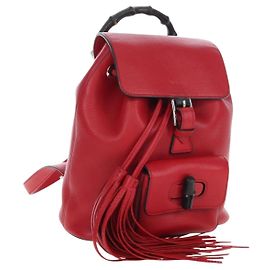 GUCCI Bamboo Backpack Leather Red Silver 387149 Altro