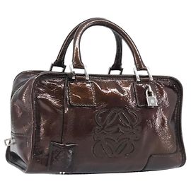 LOEWE Amazona 28 Hand Bag Patent Brown Silver Altro