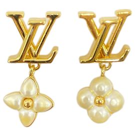 Brincos Floragram Stud Louis Vuitton Branco Dourado