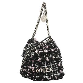 Sac à épaule Chanel en tweed noir Noir