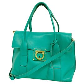 Sac à main en cuir Gancini Salvatore Ferragamo Vert