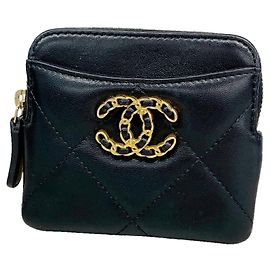 Monedero Chanel de piel de cordero negra Negro
