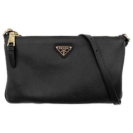 Prada Black Leather Shoulder Bag Black Golden