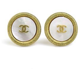 Chanel Gold and White Clip Earrings White Golden