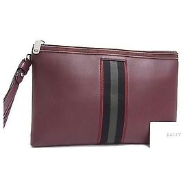 BALLY Bordeaux Leather Clutch Bag Dark red