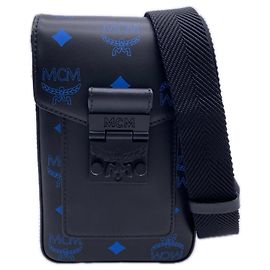 Borsa a tracolla MCM in pelle con logo Color Splash Nero Blu
