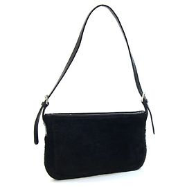 Loewe Black Fur Leather Handbag Pouch Black