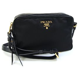 Bolsa Tiracolo Prada em Nylon e Couro Preto Preto