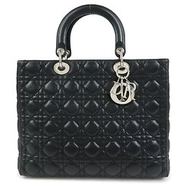 Christian Dior Lady Dior Cannage Quilt Lambskin Medium Noir