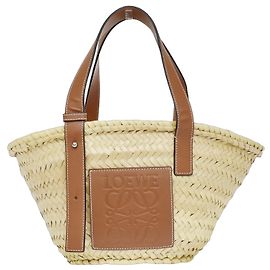 Loewe Basket Woven Raffia with Applique Medium Beige