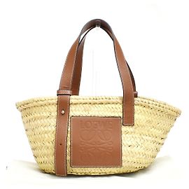 Panier Loewe en raphia tressé avec appliqué Medium Beige