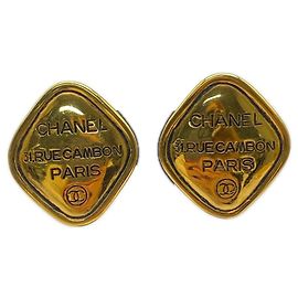 Pendientes de clip Chanel Cambon Logo Negro Dorado