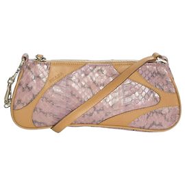 Bolso Pochette Prada de Piel de Pitón Rosa Metálico Rosa Marrón claro