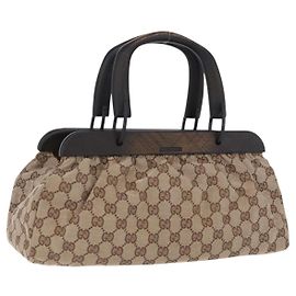 Gucci Wood Handle Frame Doctor Bag GG Canvas Beige