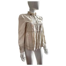Gucci Vintage Cream Silk Chain Detail Jacket Cream
