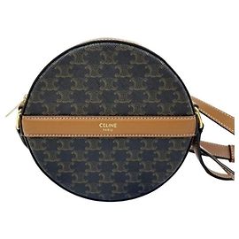 Céline Bolsa de Ombro Redonda Celine Triomphe Marrom Preto