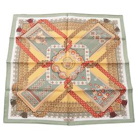 Hermès Pañuelo de seda Hermes Petit Carré 45 Brins d'or Multicolor Verde