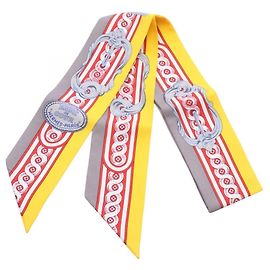 Hermès Lenço Twilly Hermes em Cinza e Amarelo Marrom Multicor Amarelo