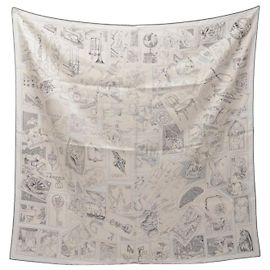 Hermès Lenço Hermes Carre 90 Le Philatliste du Faubourg Marrom Branco