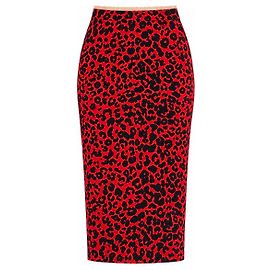N°21 Jupe Crayon Midi Imprimé Léopard Rouge et Noir Noir Rouge