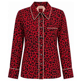 N°21 Camisa de seda com estampa de leopardo - Vermelho e Preto Preto Vermelho