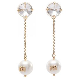 Boucles d'oreilles pendantes plaquées or Miu Miu Blanc Doré Autre