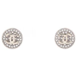 Chanel Coco Mark Circle Earrings Silvery