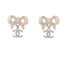 Chanel Coco Mark Ribbon Ohrringe Silber Golden Andere