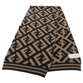 Sciarpa Fendi Zucca Marrone e Nera Lana e Rayon Marrone Nero