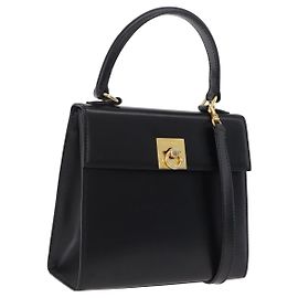 Céline Celine Vintage Logo Top Handle Leather Small Nero