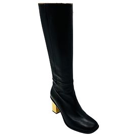 Chloé Botas altas de couro pretas Chloe com salto dourado Preto