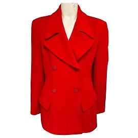 Donna Karan Essentials Vintage Red Double Breasted Angora and Wool Blazer Red