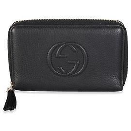 Gucci Black Pebbled Calfskin Medium Soho Zip Around Wallet Black