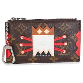 Pochette à clés Louis Vuitton Red Multicolor Monogram Canvas Tribal Mask Marron Multicolore
