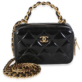 Chanel Black Quilted Patent Mini Vanity Chain Bag Black