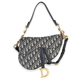 Christian Dior Navy Oblique Jacquard Medium Saddle Bag Blue